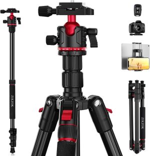 80" Camera Tripod, Lightweight Travel Outdoor DSLR Tripods Aluminum Tripod/Monopod, 360°Ball Head Detachable, Tripod for iPhone, ipad, DSLR,Tablet with Carry Bag