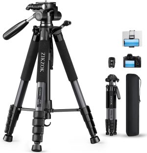 75" Camera Tripod, Aluminum Heavy Duty Camera Stand for ipad Phone, Travel Tripod with/Carry Bag/Phone Tablet Holder, Compatible with Canon Nikon Sony DSLR, Spotting Scopes, Max Load 15 Lb(Grey)