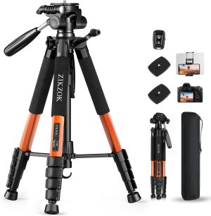 75" Camera Tripod, Aluminum Heavy Duty Camera Stand for ipad Phone, Travel Tripod with/Carry Bag/Phone Tablet Holder, Compatible with Canon Nikon Sony DSLR, Spotting Scopes, Max Load 15 Lb(Orange)